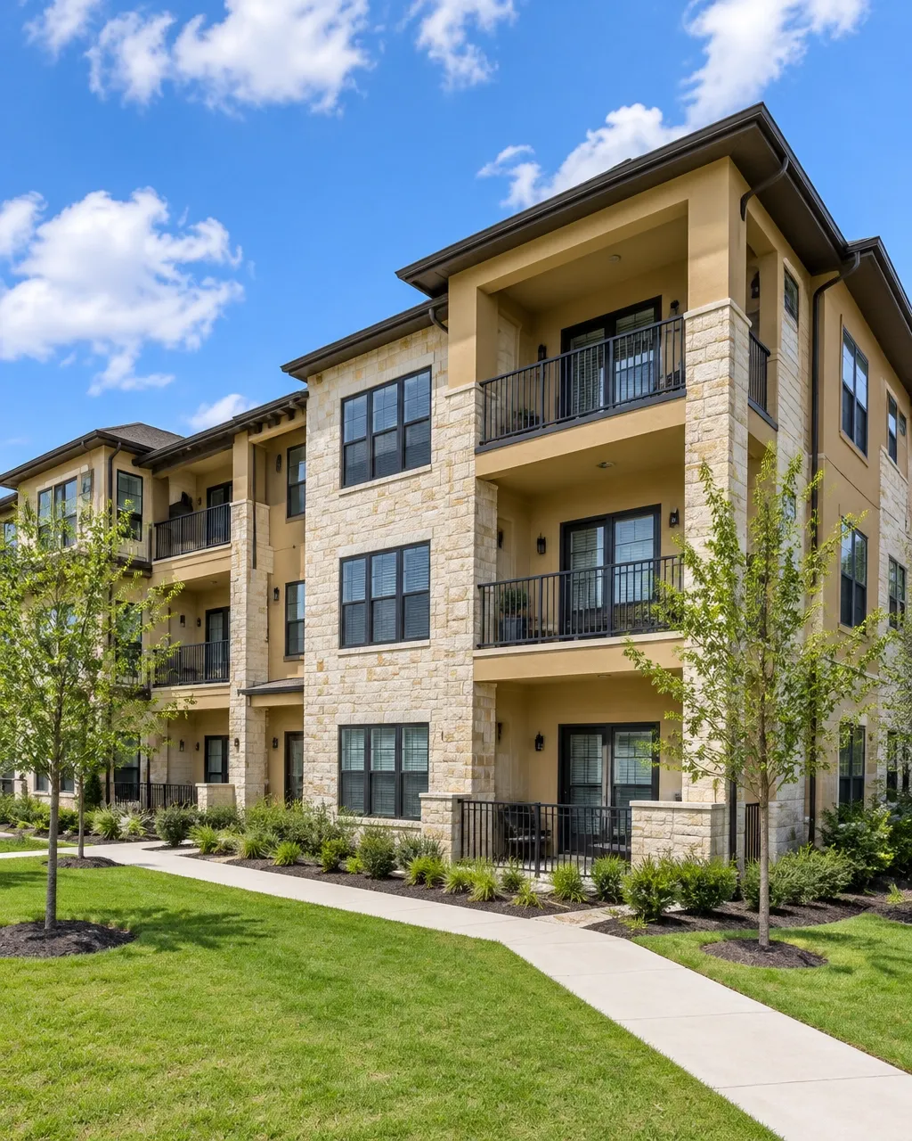 Small multifamily apartment building with exterior stairs